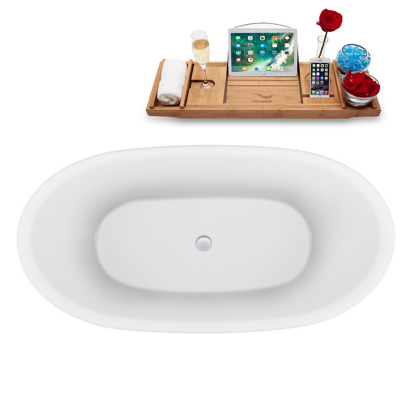 STREAMLINE N1740 59 1/8 X 29 7/8 INCH FREESTANDING TUB IN WHITE AND TRAY WITH INTERNAL DRAIN