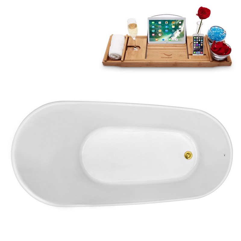 STREAMLINE N1762-IN 63 X 29 1/2 INCH FREESTANDING TUB IN WHITE AND TRAY WITH INTERNAL DRAIN