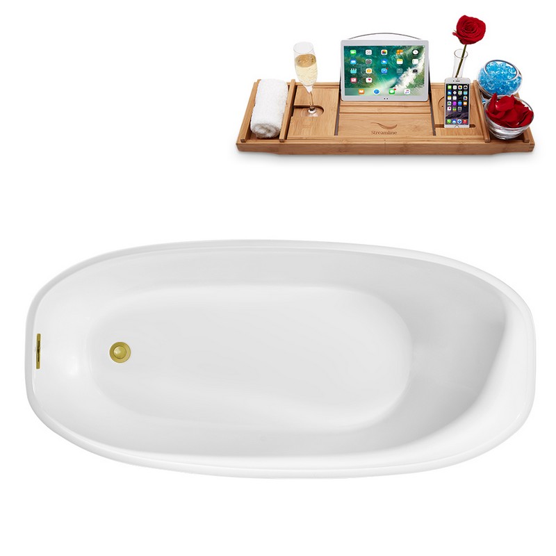 STREAMLINE N1781 63 X 29 1/2 INCH FREESTANDING TUB IN WHITE AND TRAY WITH INTERNAL DRAIN