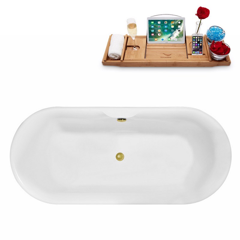 STREAMLINE N1800 66 7/8 X 29 1/2 INCH FREESTANDING TUB IN WHITE WITH TRAY AND INTERNAL DRAIN