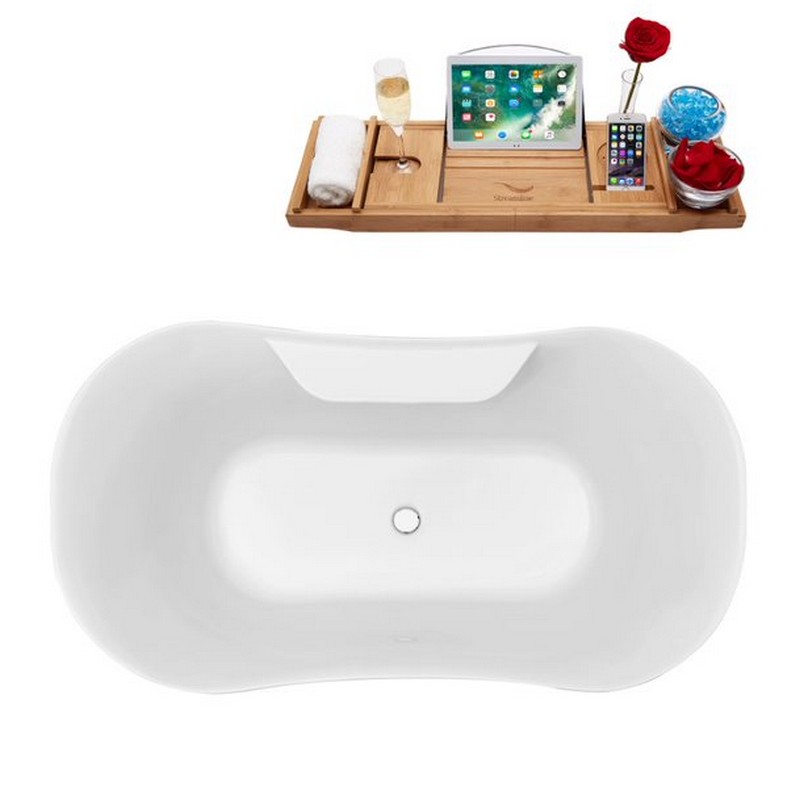 STREAMLINE N181 60 X 32 INCH SOAKING FREESTANDING TUB IN WHITE AND TRAY WITH INTERNAL DRAIN