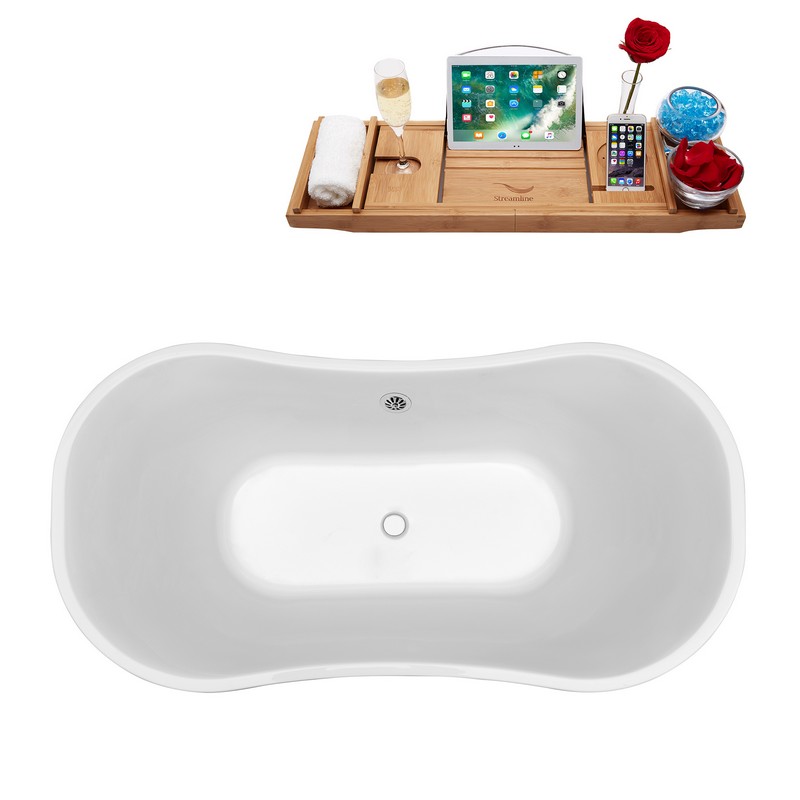 STREAMLINE N200 60 X 32 INCH SOAKING FREESTANDING TUB IN WHITE AND TRAY WITH EXTERNAL DRAIN