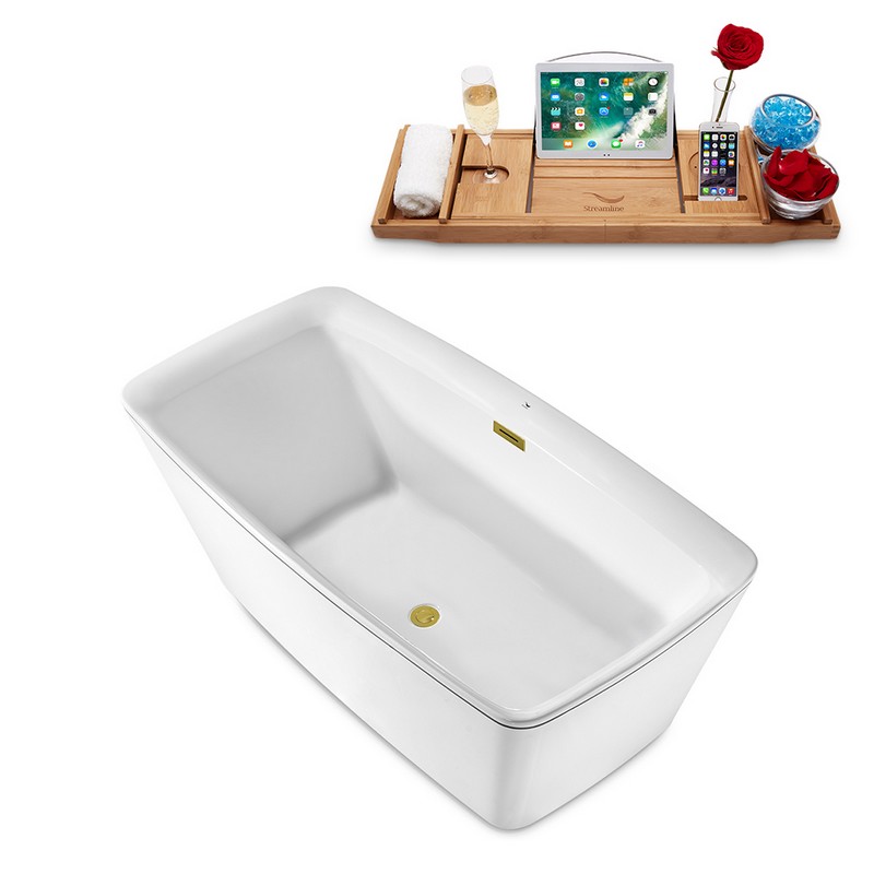 STREAMLINE N2000 59 1/8 X 28 1/4 INCH FREESTANDING TUB IN WHITE AND TRAY WITH INTERNAL DRAIN