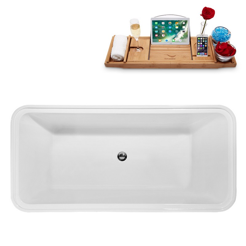 STREAMLINE N2002 59 1/8 X 28 1/4 INCH FREESTANDING TUB IN WHITE AND TRAY WITH INTERNAL DRAIN