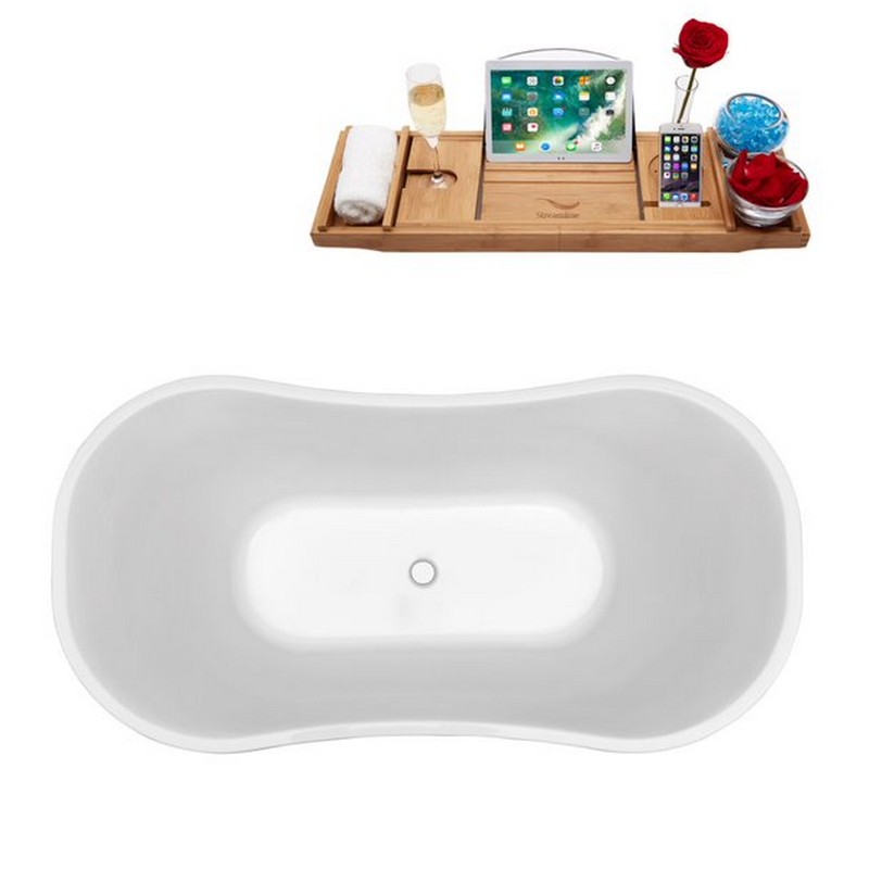 STREAMLINE N203 68 X 34 INCH SOAKING FREESTANDING TUB IN WHITE AND TRAY WITH INTERNAL DRAIN