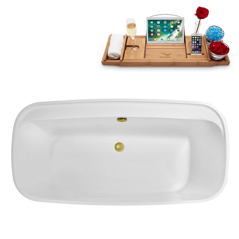 STREAMLINE N2060 59 1/8 X 29 1/2 INCH FREESTANDING TUB IN WHITE AND TRAY WITH INTERNAL DRAIN
