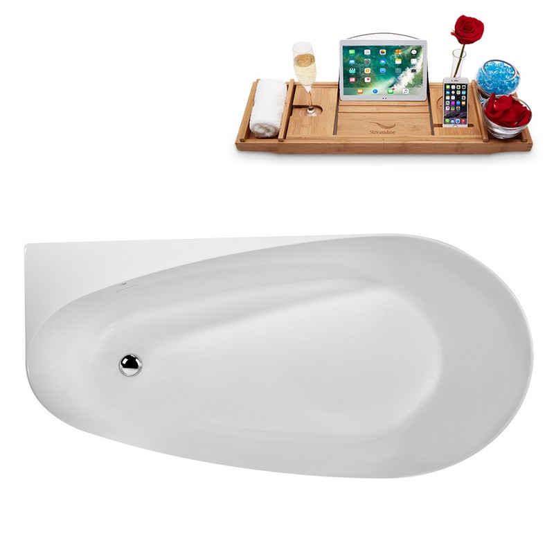 STREAMLINE N2080 59 1/8 X 28 3/4 INCH FREESTANDING TUB IN WHITE AND TRAY WITH INTERNAL DRAIN