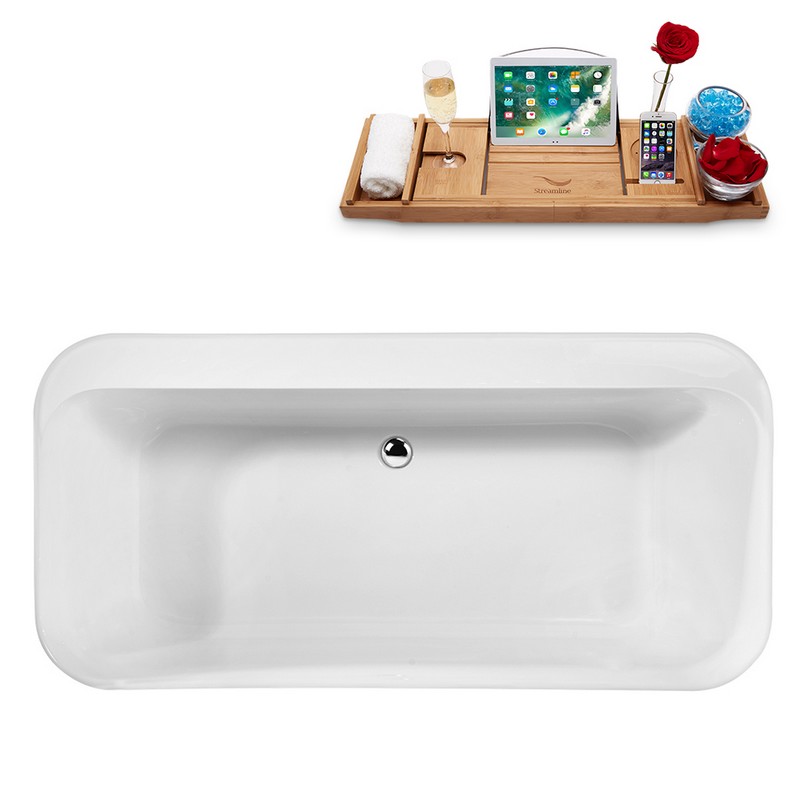 STREAMLINE N2100 59 1/8 X 28 3/4 INCH FREESTANDING TUB IN WHITE AND TRAY WITH INTERNAL DRAIN