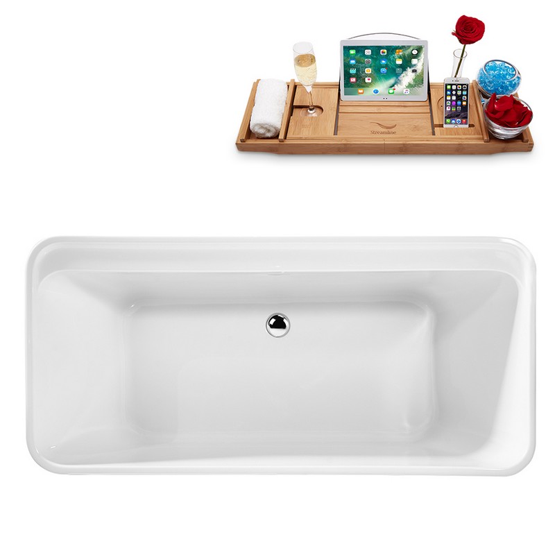 STREAMLINE N2140 59 1/8 X 27 5/8 INCH FREESTANDING TUB IN WHITE AND TRAY WITH INTERNAL DRAIN