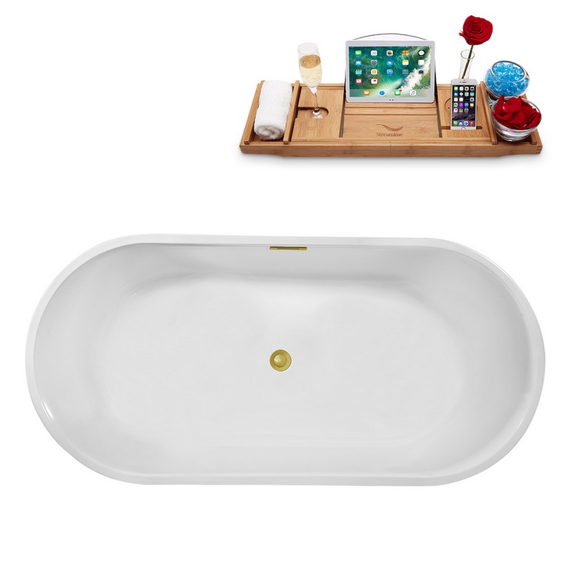 STREAMLINE N2180 61 3/4 X 29 1/2 INCH FREESTANDING TUB IN WHITE AND TRAY WITH INTERNAL DRAIN