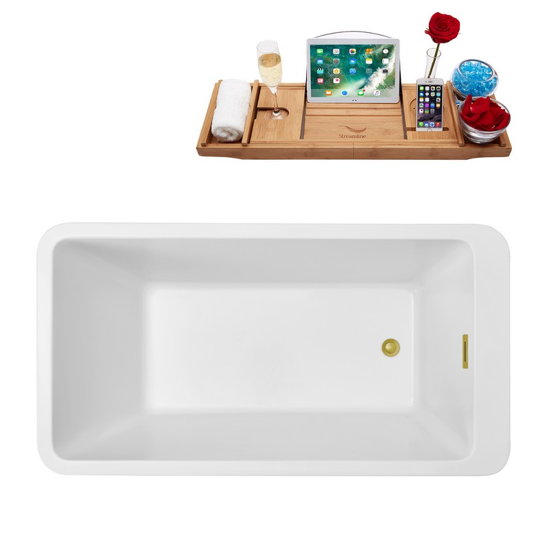 STREAMLINE N240 60 X 32 INCH SOAKING FREESTANDING TUB IN WHITE AND TRAY WITH INTERNAL DRAIN