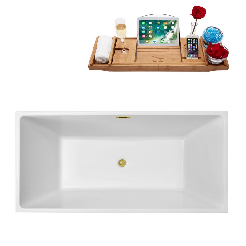 STREAMLINE N260 65 3/4 X 31 1/2 INCH SOAKING FREESTANDING TUB IN WHITE AND TRAY WITH INTERNAL DRAIN