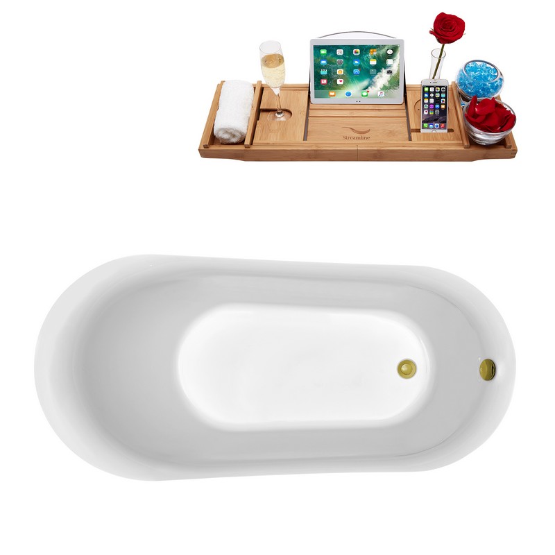 STREAMLINE N281 66 7/8 X 30 3/4 INCH SOAKING FREESTANDING TUB IN WHITE AND TRAY WITH INTERNAL DRAIN