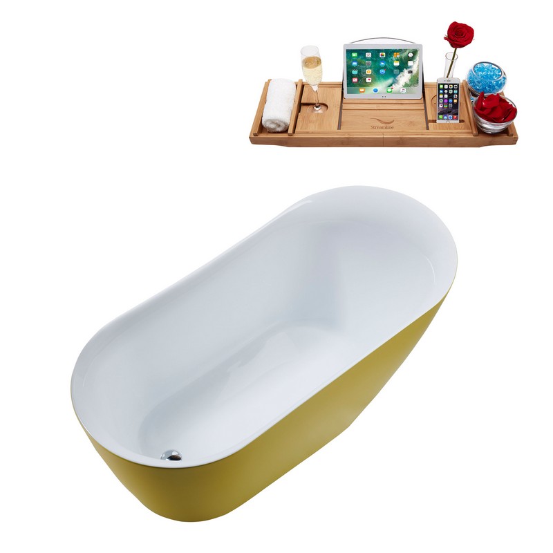 STREAMLINE N291 59 1/8 X 29 1/8 INCH FREESTANDING TUB IN YELLOW AND TRAY WITH INTERNAL DRAIN