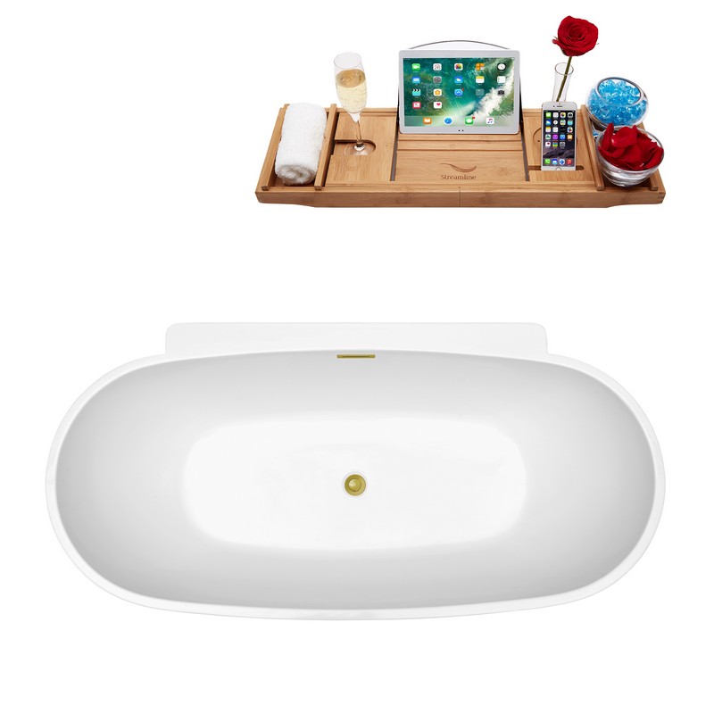STREAMLINE N300 59 1/8 X 29 1/2 INCH SOAKING FREESTANDING TUB IN WHITE AND TRAY WITH INTERNAL DRAIN