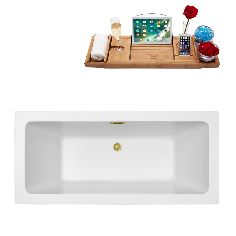 STREAMLINE N320 60 1/4 X 27 5/8 INCH SOAKING FREESTANDING TUB IN WHITE AND TRAY WITH INTERNAL DRAIN