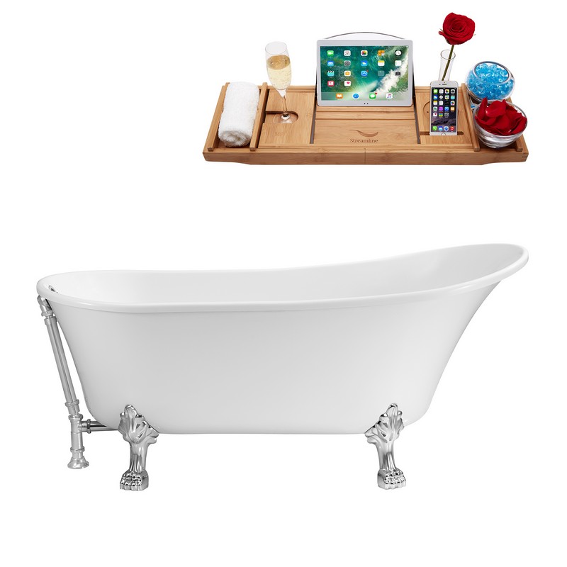 STREAMLINE N340 66 7/8 X 31 1/2 INCH SOAKING CLAWFOOT TUB IN WHITE AND TRAY WITH EXTERNAL DRAIN