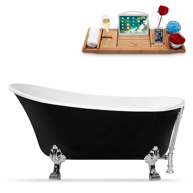 STREAMLINE N344 59 1/8 X 27 5/8 INCH CLAWFOOT TUB IN BLACK AND TRAY WITH EXTERNAL DRAIN