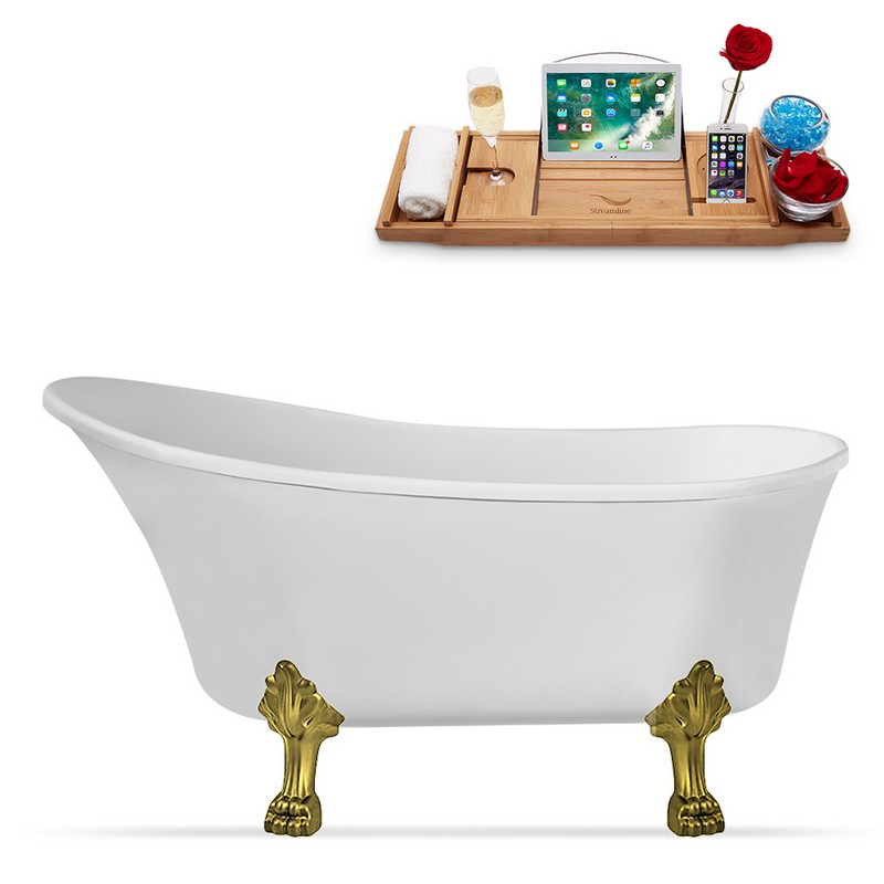 STREAMLINE N346-IN 55 1/8 X 26 3/4 INCH CLAWFOOT TUB IN WHITE AND TRAY WITH INTERNAL DRAIN
