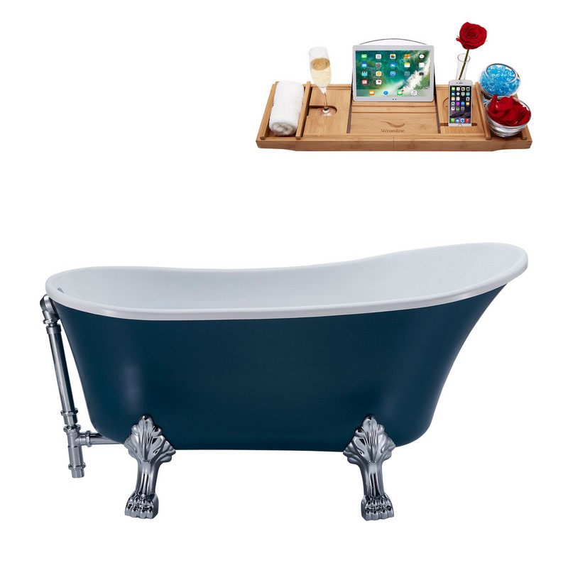 STREAMLINE N356 55 1/8 X 26 3/4 INCH CLAWFOOT TUB IN LIGHT BLUE AND TRAY WITH EXTERNAL DRAIN