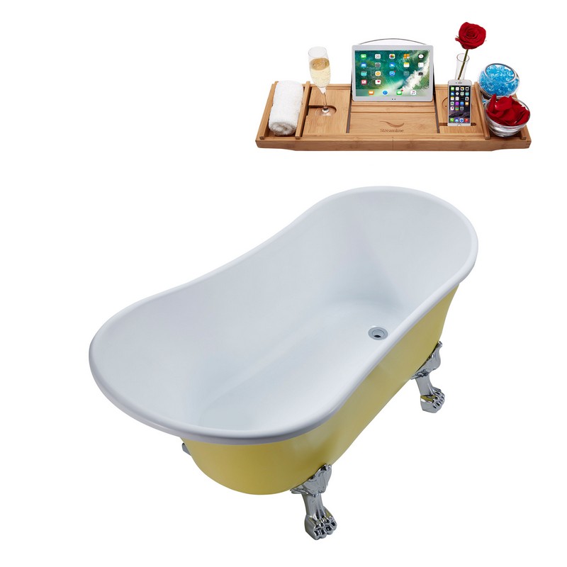 STREAMLINE N358-IN 55 1/8 X 26 3/4 INCH CLAWFOOT TUB IN YELLOW AND TRAY WITH INTERNAL DRAIN