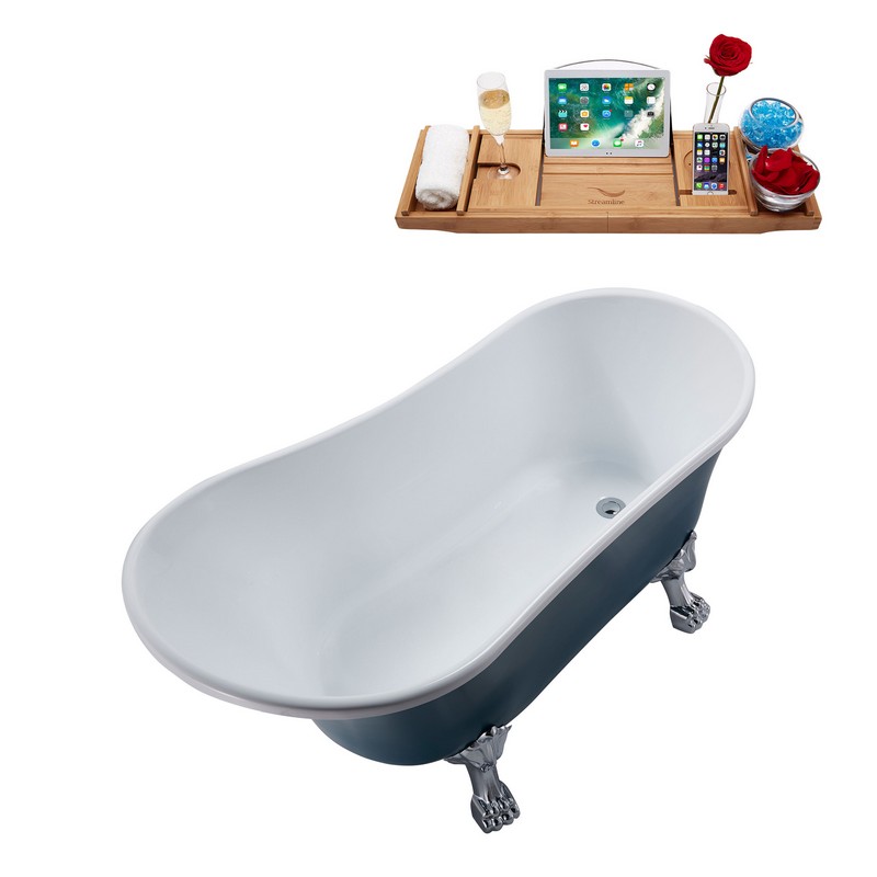 STREAMLINE N360-IN 55 1/8 X 26 3/4 INCH CLAWFOOT TUB IN LIGHT BLUE AND TRAY WITH INTERNAL DRAIN