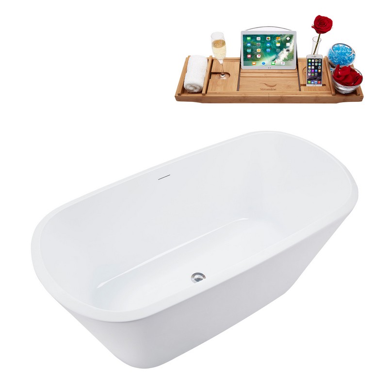 STREAMLINE N3640 59 1/8 X 28 1/4 INCH FREESTANDING TUB IN WHITE AND TRAY WITH INTERNAL DRAIN