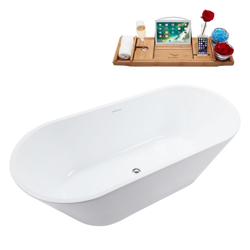 STREAMLINE N3660 70 X 31 1/2 INCH FREESTANDING TUB IN WHITE AND TRAY WITH INTERNAL DRAIN