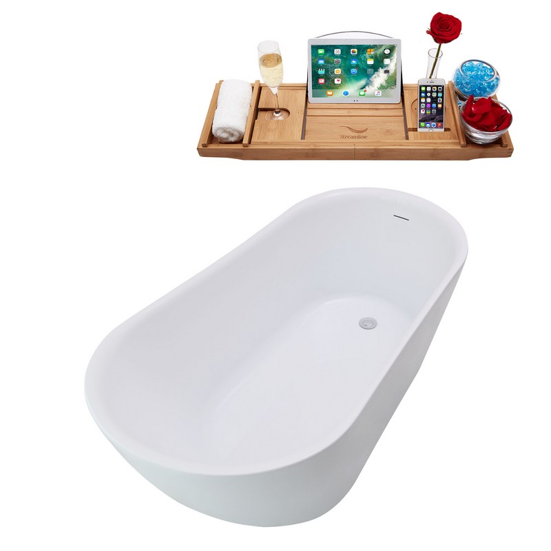 STREAMLINE N3680 59 1/8 X 28 1/4 INCH FREESTANDING TUB IN WHITE AND TRAY WITH INTERNAL DRAIN