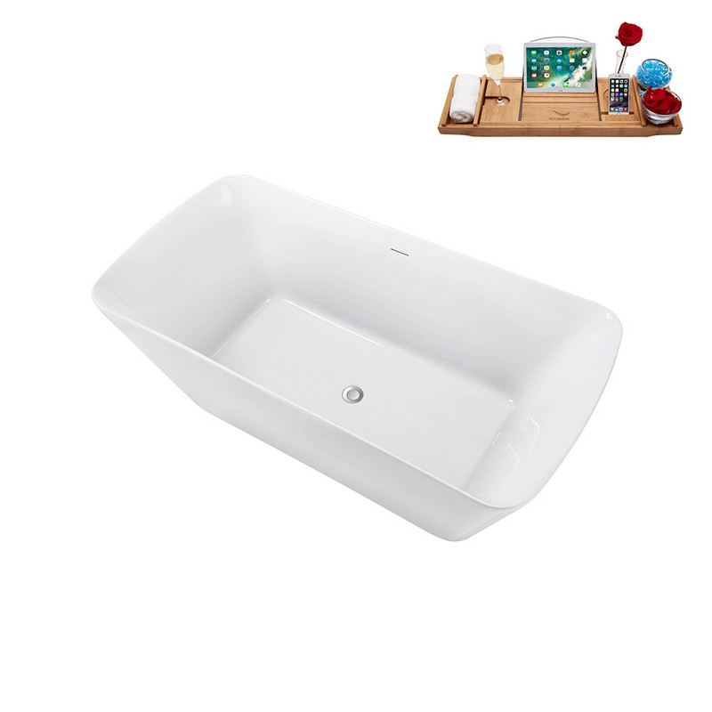 STREAMLINE N3700 59 1/8 X 28 1/4 INCH SOAKING FREESTANDING TUB IN WHITE AND TRAY WITH INTERNAL DRAIN