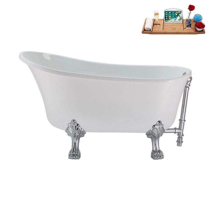 STREAMLINE N372 51 1/4 X 25 5/8 INCH SOAKING CLAWFOOT TUB IN WHITE AND TRAY WITH EXTERNAL DRAIN