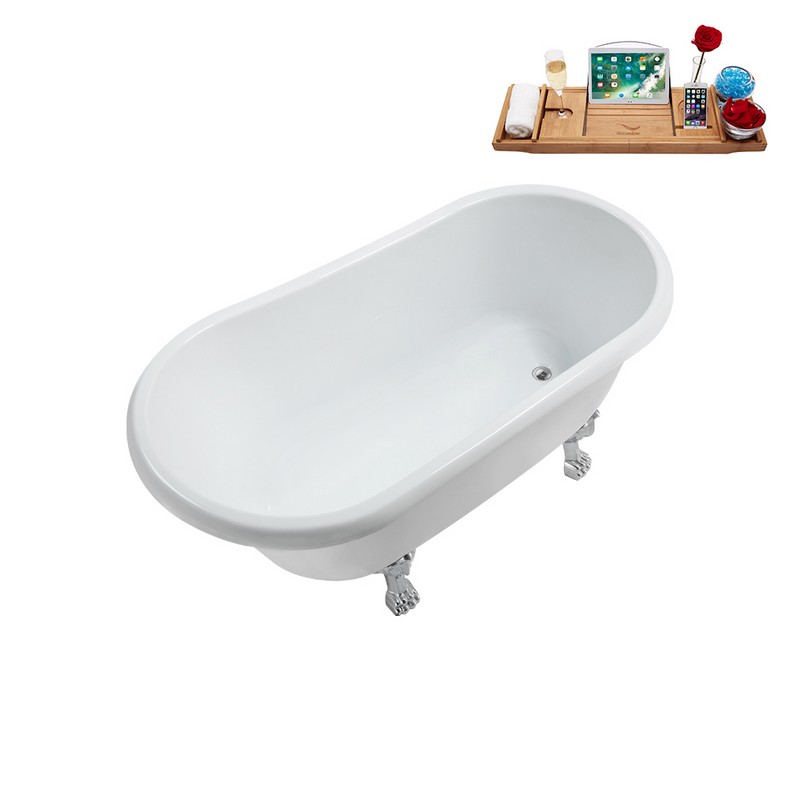 STREAMLINE N375-IN 57 1/2 X 29 1/2 INCH SOAKING CLAWFOOT TUB IN WHITE AND TRAY WITH INTERNAL DRAIN
