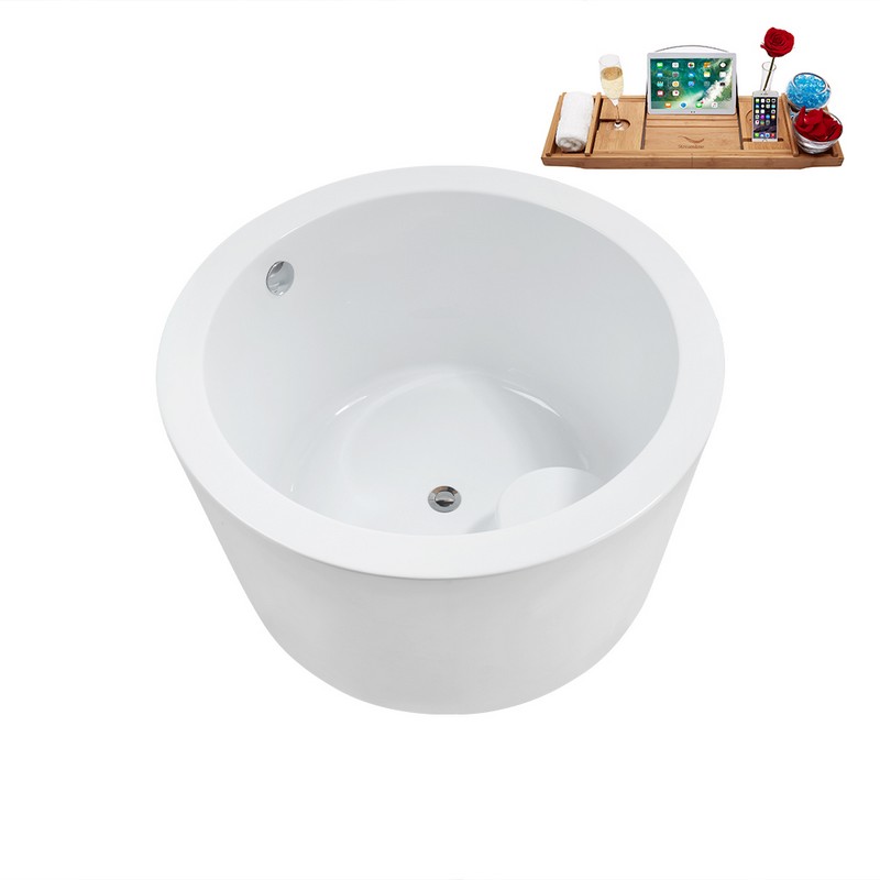 STREAMLINE N3760 41 1/8 X 41 1/8 INCH SOAKING FREESTANDING TUB IN WHITE AND TRAY WITH INTERNAL DRAIN