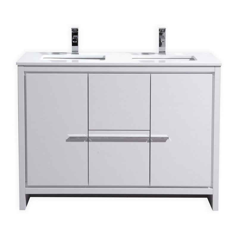 KUBEBATH AD648D DOLCE 48 INCH FREESTANDING DOUBLE SINK BATH VANITY WITH WHITE QUARTZ COUNTER-TOP