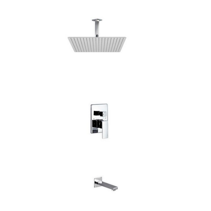 KUBEBATH CR500TF2V AQUA PIAZZA SHOWER SET WITH 20 INCH CEILING MOUNT SQUARE RAIN SHOWER AND TUB FILLER