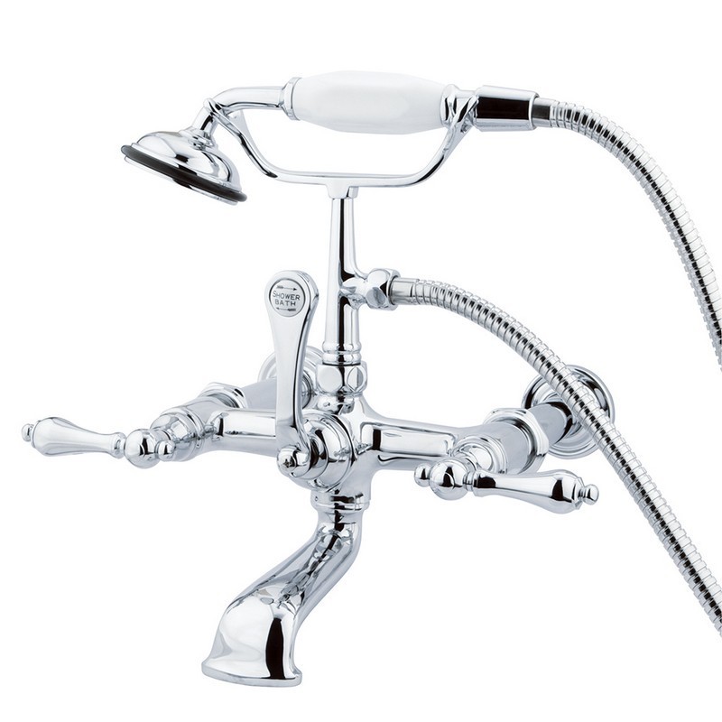 KINGSTON BRASS CC542T1 VINTAGE 7 INCH WALL MOUNT TUB FILLER WITH HAND SHOWER IN POLISHED CHROME