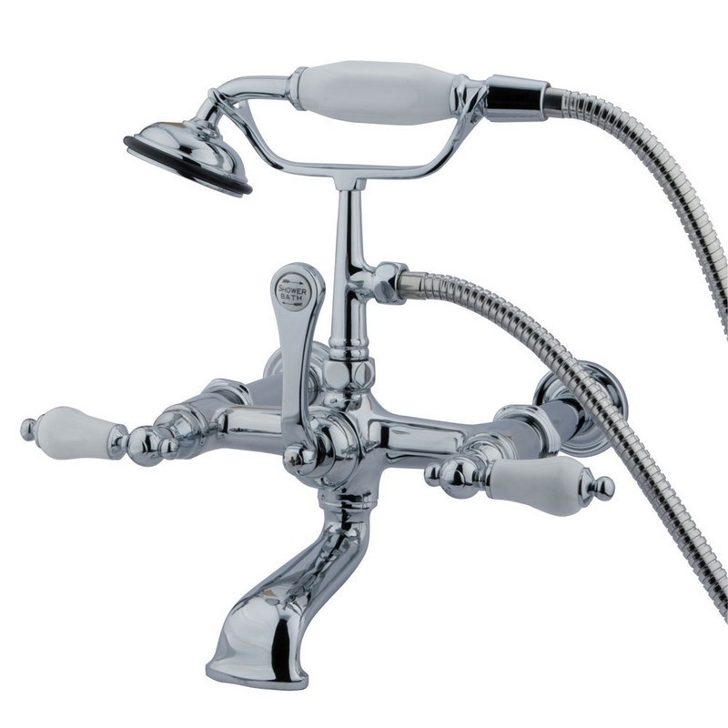 KINGSTON BRASS CC544T1 VINTAGE 7 INCH WALL MOUNT TUB FILLER WITH HAND SHOWER IN POLISHED CHROME