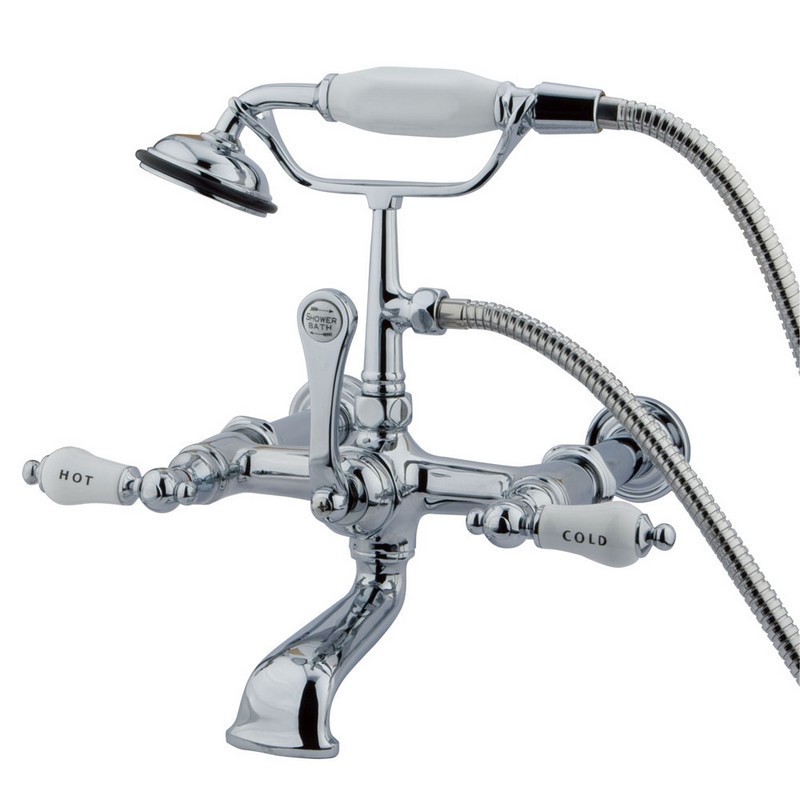 KINGSTON BRASS CC546T1 VINTAGE 7 INCH WALL MOUNT TUB FILLER WITH HAND SHOWER IN POLISHED CHROME