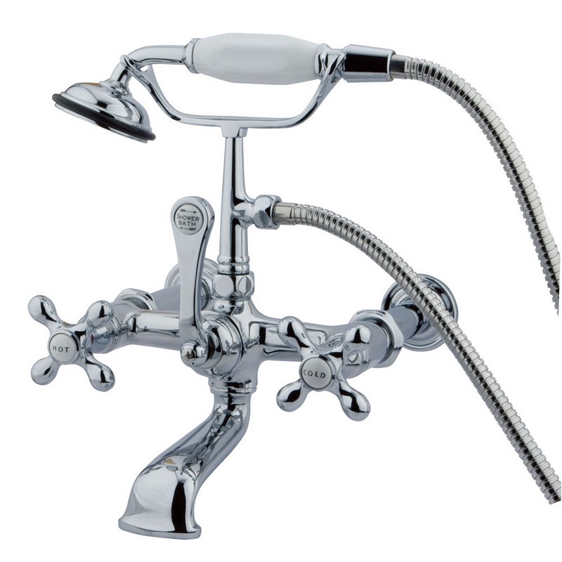 KINGSTON BRASS CC548T1 VINTAGE 7 INCH WALL MOUNT TUB FILLER WITH HAND SHOWER IN POLISHED CHROME