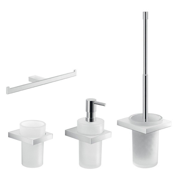 GEDY LZ129 LANZAROTE CHROME WALL MOUNTED 4 PIECE ACCESSORY SET
