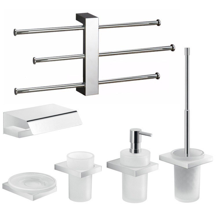 GEDY LZ1411 LANZAROTE CHROME 6 PIECE ACCESSORY SET WITH ADJUSTABLE TOWEL RACK
