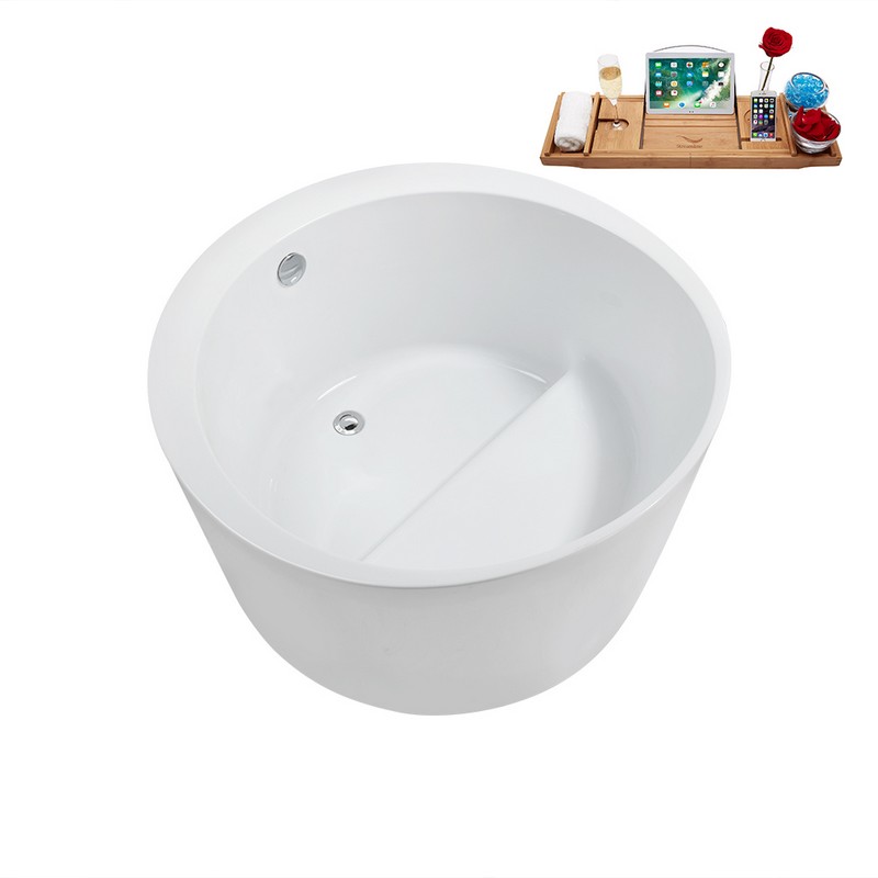 STREAMLINE N3780 43 1/4 X 43 1/4 INCH SOAKING FREESTANDING TUB IN WHITE AND TRAY WITH INTERNAL DRAIN