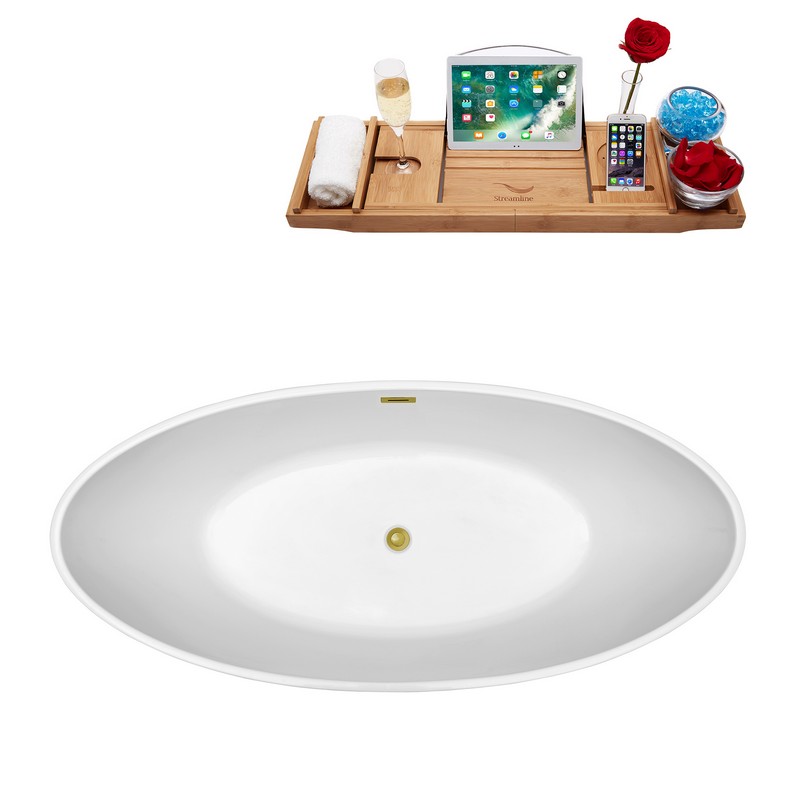 STREAMLINE N420 62 5/8 X 31 7/8 INCH SOAKING FREESTANDING TUB IN WHITE AND TRAY WITH INTERNAL DRAIN