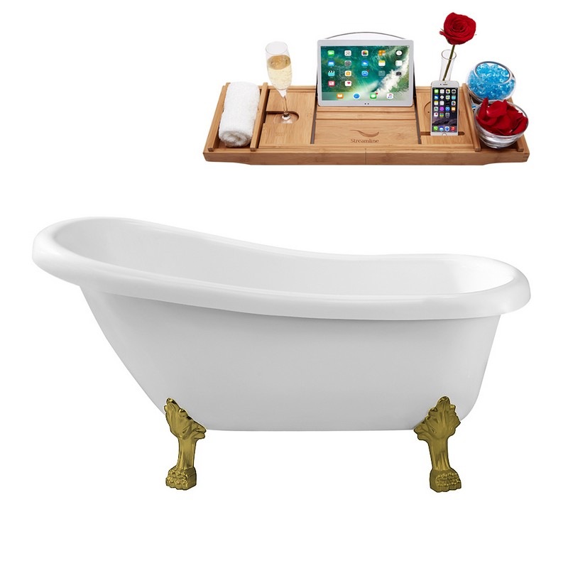 STREAMLINE N480-IN 61 X 27 1/2 INCH CLAWFOOT TUB IN WHITE AND TRAY WITH INTERNAL DRAIN