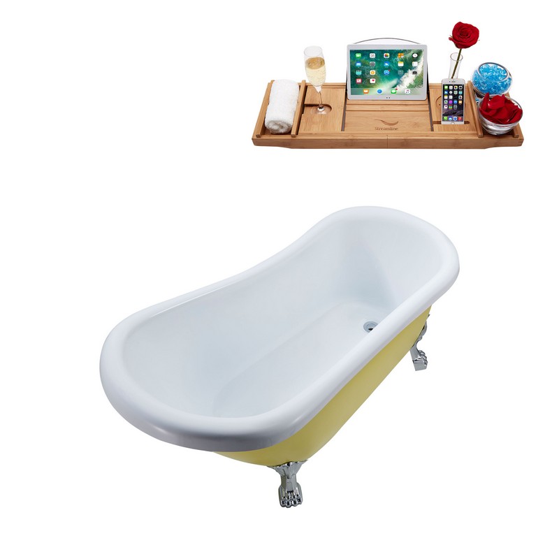 STREAMLINE N483-IN 61 X 27 1/2 INCH CLAWFOOT TUB IN YELLOW AND TRAY WITH INTERNAL DRAIN