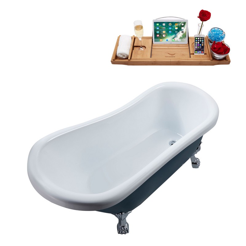 STREAMLINE N485-IN 61 X 27 1/2 INCH CLAWFOOT TUB IN LIGHT BLUE AND TRAY WITH INTERNAL DRAIN
