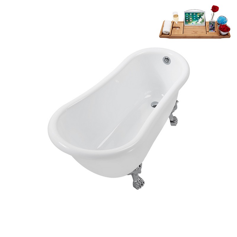 STREAMLINE N487 53 1/8 X 25 5/8 INCH SOAKING CLAWFOOT TUB IN WHITE AND TRAY WITH EXTERNAL DRAIN