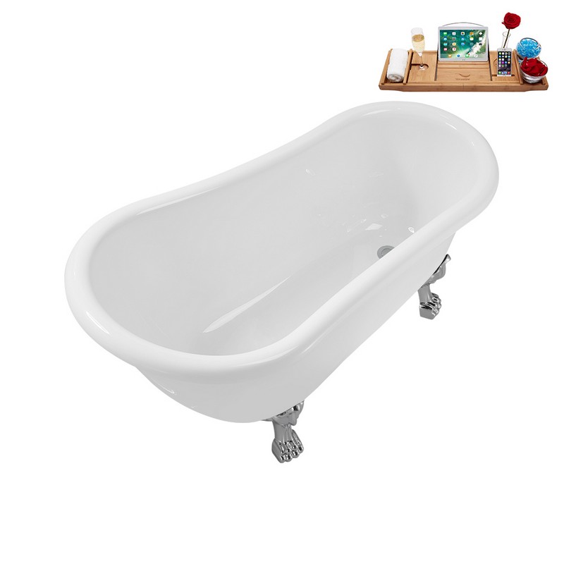 STREAMLINE N488-IN 53 1/8 X 25 5/8 INCH SOAKING CLAWFOOT TUB IN WHITE AND TRAY WITH INTERNAL DRAIN