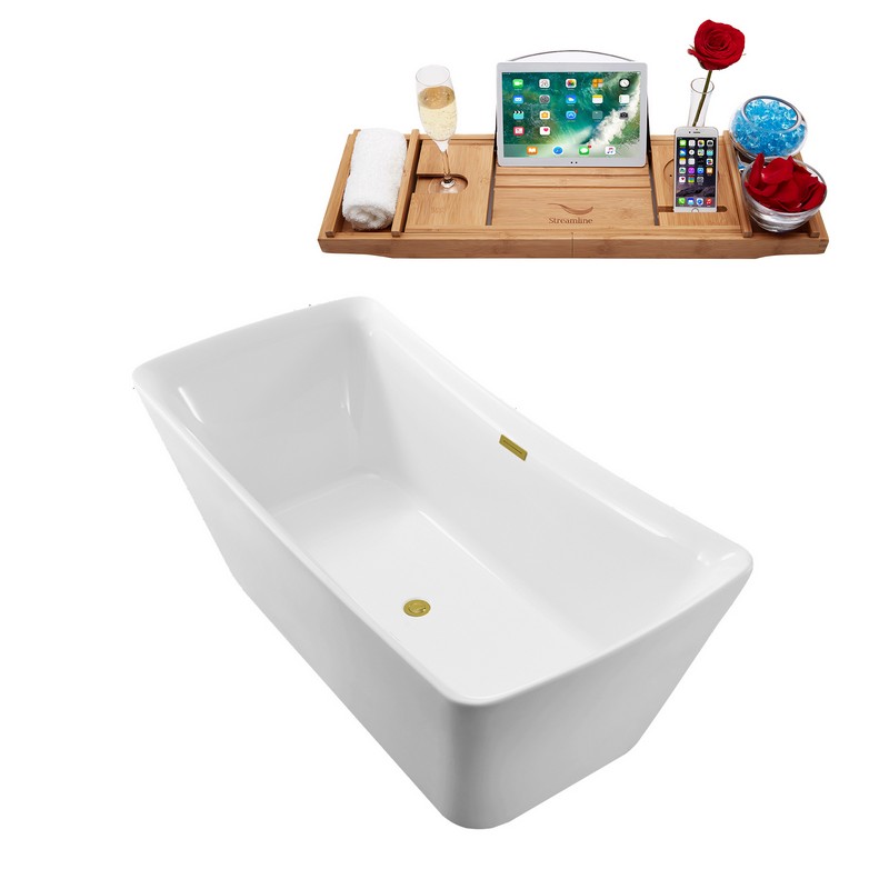STREAMLINE N540 62 1/4 X 29 1/2 INCH SOAKING FREESTANDING TUB IN WHITE AND TRAY WITH INTERNAL DRAIN