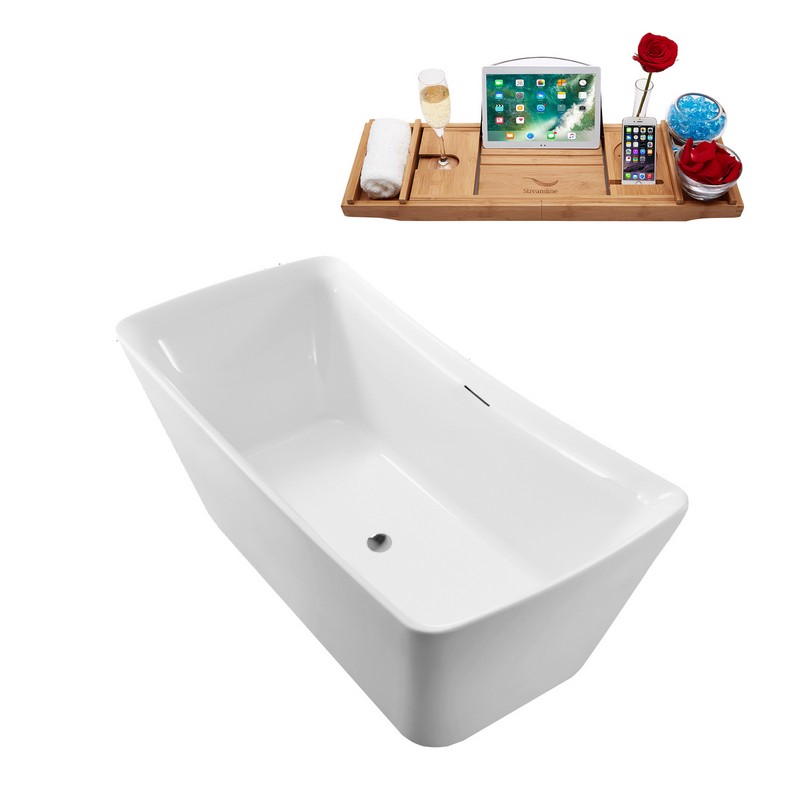 STREAMLINE N550 62 1/4 X 29 1/2 INCH FREESTANDING TUB IN WHITE AND TRAY WITH INTERNAL DRAIN